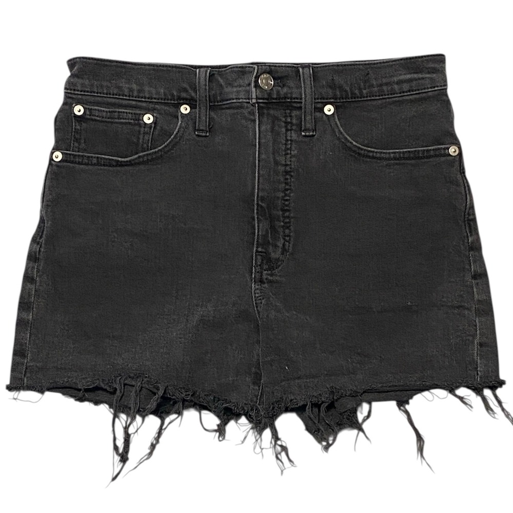 Madewell High Rise Denim Shorts‎ Black Raw Hem Distressed Size 27 Womens